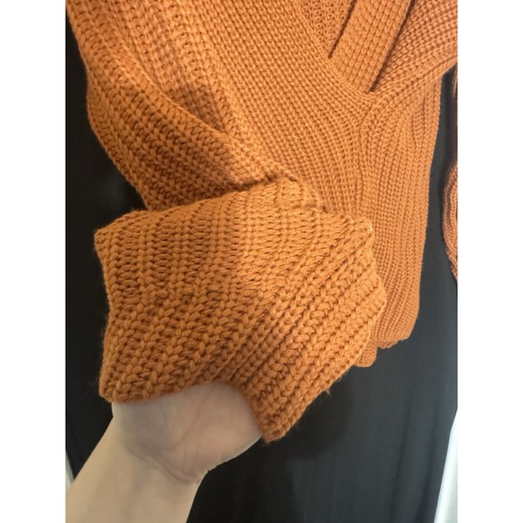 Boohoo burnt‎ orange Wrap Knitted Sweater 14 fall open knit festival pumpkin - Picture 4 of 7